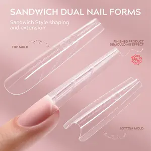 EZ-POP Sandwich Nail Dual Forms-240Pcs for Quick Nails Extension No Paper Forms Needed Salon Nail Art Tools for Beginner 0 Failure Top & Bottom Innovative Double Layer Tech Reusable