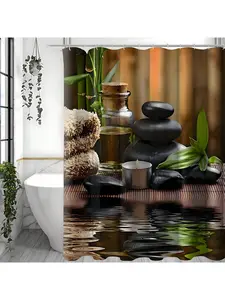 1pc Scented Candle Pattern Shower Curtain - Waterproof, Art Decorative, Woven Polyester Fabric With 12 Plastic Hooks - Perfect For Bathroom, All-Season, Animal Theme Arts Design Home Bathroom Decor Fall Decor Bathroom Accessories Back To School, Installat