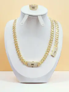 18K Plated Cuban Link Jewelry Set, Including Necklace Bracelet Ring, Lightweight Luxury Jewelry Set for Women, Fashion Accessories for Party, Daily Decor