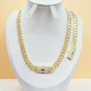 18K Plated Cuban Link Jewelry Set, Including Necklace Bracelet Ring, Lightweight Luxury Jewelry Set for Women, Fashion Accessories for Party, Daily Decor