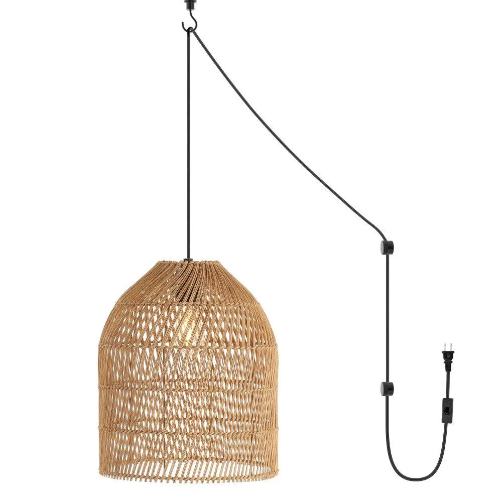 JONATHAN Y Alys Adjustable Rope Wrap Swirl Modern Rustic Iron-Glass 1-Light 100W CFL LED Hanging Ceiling Pendant, for Living Room, Kitchen
