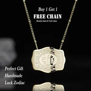 Holylegend Zodiac Pendant Necklace with Western Buckle, Buy 1 Get 1 Free Chain, 18"+2'' Extender, Handcrafted, 14K Gold-Plated & Rhodium-Plated Options Handmade