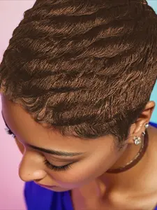 Pixie Cut Wig for Women Curly Wave Wig Halloween Wig Full Machine Made Wig 150% Density 6 Inch Curly Wigs