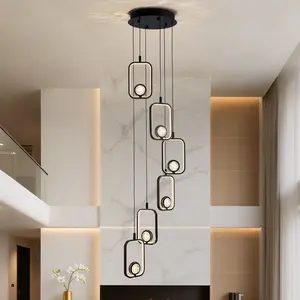 6-Light LED Staircase Chandelier Crystal Ceiling Lights Large Chandeliers for High Ceilings, Entryway Modern Lighting Fixture Villas and Stairs Staircase Living Room Hallway Entryway，Adjustable Length f