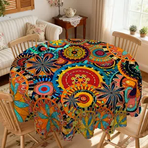 Retro Farmhouse Style, Bohemian Printed Tablecloth, Suitable for Festival Gathering, Camping Picnic, Birthday Party Decoration, Kitchen Supplies, Home Room Decor, Ideal Gift For Friends, Rectangular & Round Available