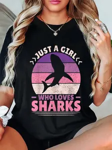 100% Cotton  Just A Girl Who Loves Sharks Lover Shark Stuff Funny Shark T-Shirt