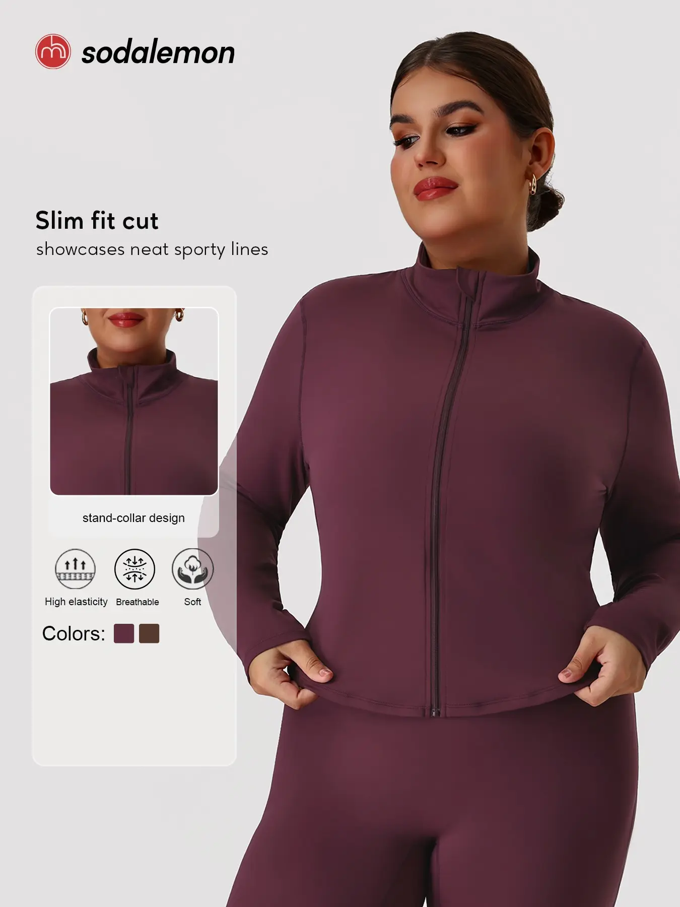 Women's Plus Size Solid Color Sport Jacket, Perfect for Running and Yoga, Fitted Design with Zipper, Comfortable and Stylish, Athletic Jackets