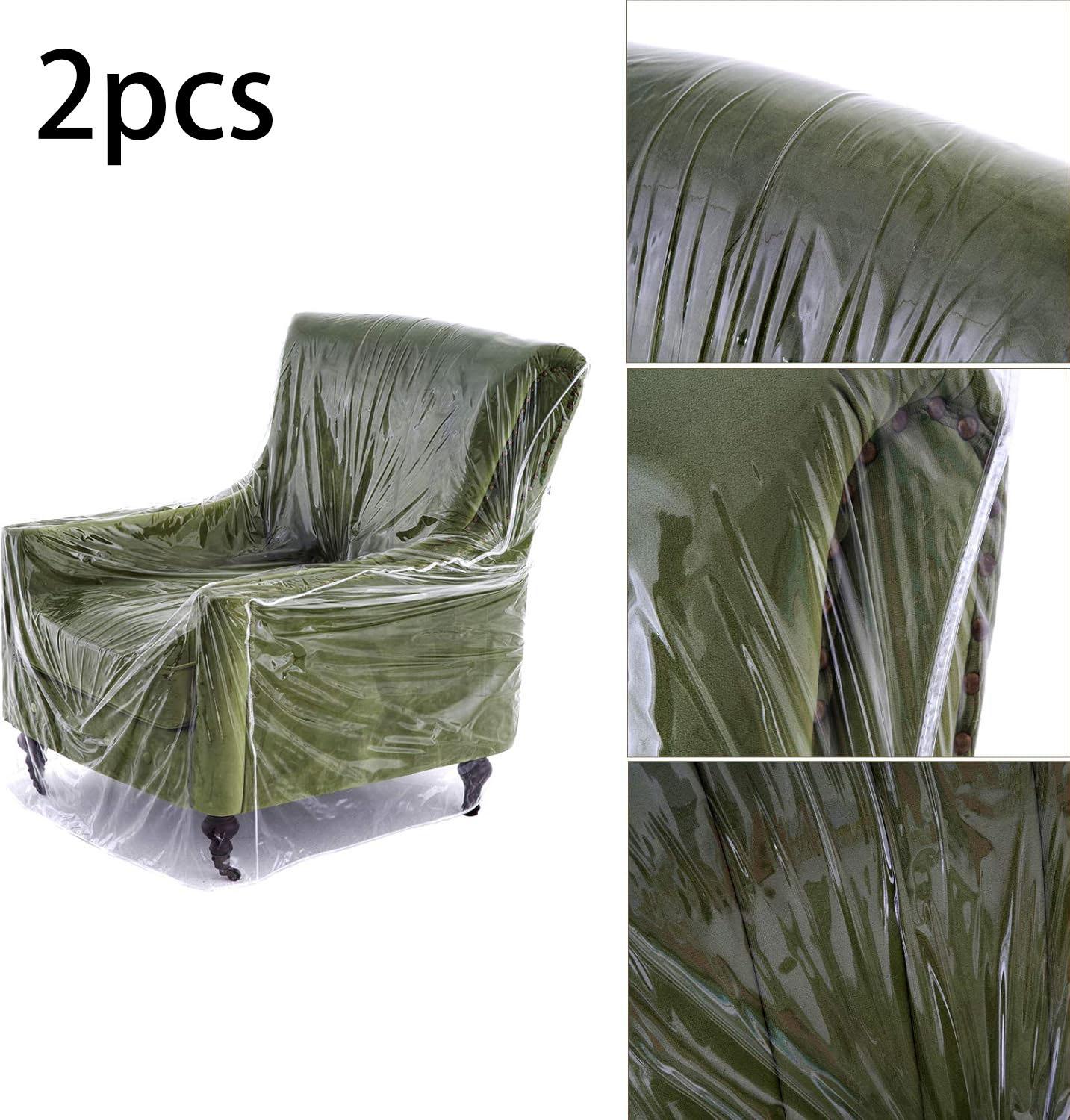 wokire Heavy Duty Plastic Recliner Cover Pets | Cat Dog Scratching Protector Clear Vinyl Waterproof Sofa/Couch Covers,Furniture Living Room Chairs for Storage and Moving 36" W - Armchair（2 Pack）