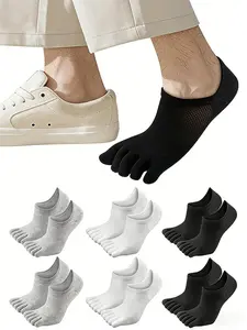 6 Pairs Invisible Socks for Men and Women, Five-Finger Design, Ankle Style, Summer Low-Cut, Silicone Anti-Slip, Sizes 38-43