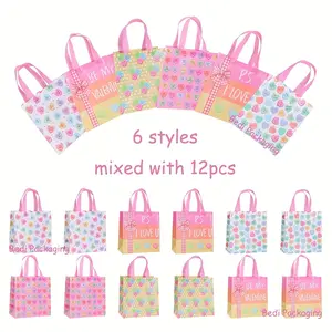 12PCS Heart Theme Gift Bags Set -  Laminated Non-Woven Reusable Tote Bags, Waterproof & Durable for Valentine‘s Day, Party Planner Supplies, Party Favors, Holiday Gift Wrapping & Romantic Decor