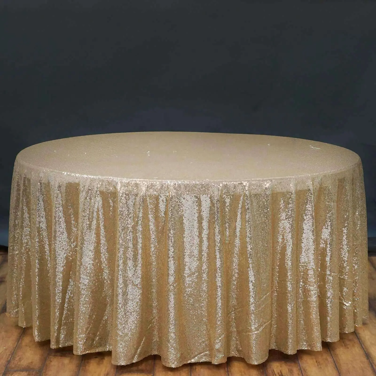 Champagne Sequin Round Tablecloth - 132 in Seamless Weave Solid Shimmer Decor, 1-Piece Party Accessories for Anniversaries, Corporate Events, Dry Clean Only Household Textile