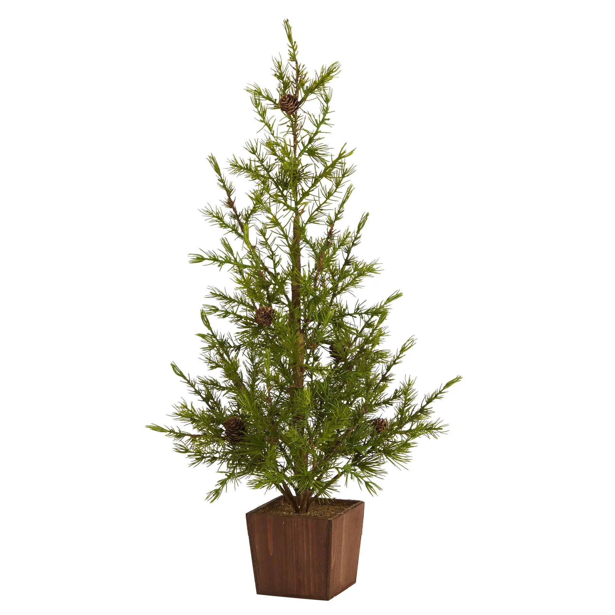28in Decorative Artificial Christmas Tree - Natural Look Alpine Style with Pine Cones, Wood Planter, Fake Flowers, Artificial Plants for Easy Decorating, Ideal for Decor, Room Decor (Miniature Tree)