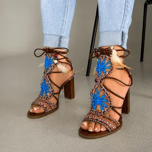 Melinda Blue Feathered Sandals