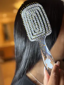 CLEAR BRUSH with GOLD SPECS - Transparent Detangling Brush Featuring Gold Accents & Specs Design for Wet or Dry Hair Care