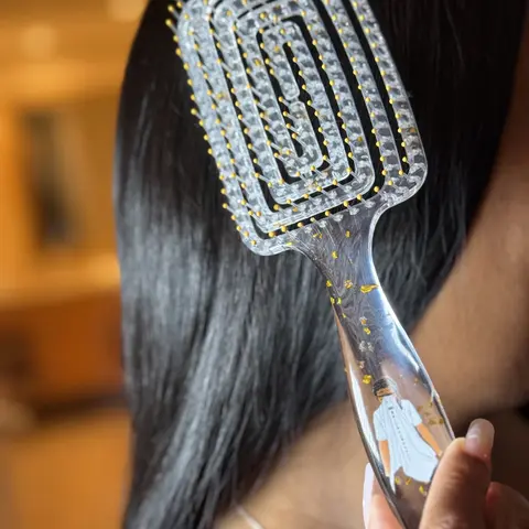 CLEAR BRUSH with GOLD SPECS - Transparent Detangling Brush Featuring Gold Accents & Specs Design for Wet or Dry Hair Care