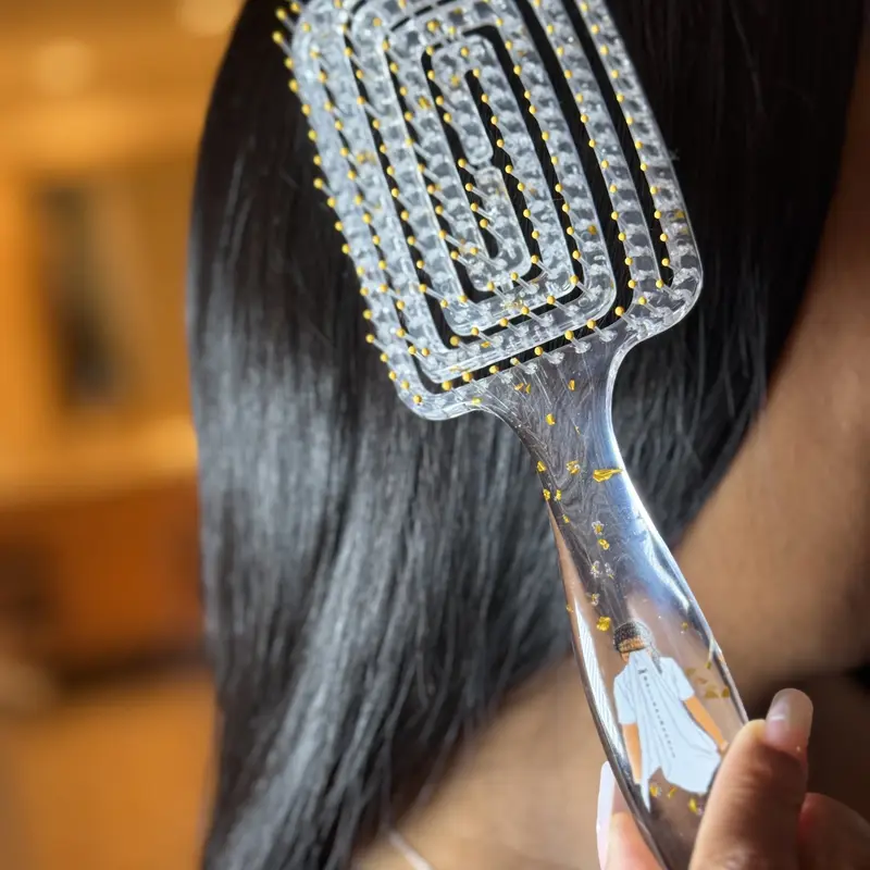 CLEAR BRUSH with GOLD SPECS - Transparent Detangling Brush Featuring Gold Accents & Specs Design for Wet or Dry Hair Care