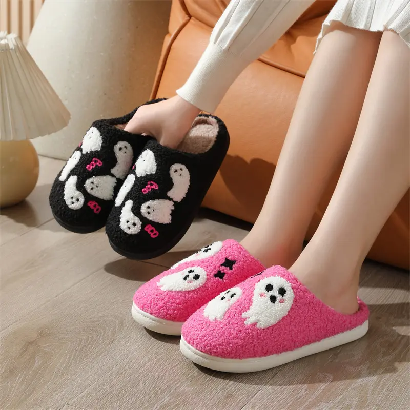 Unisex Halloween Plush Cotton Round Toe Snug Fit Slippers - Winter Warm Casual Home Slip-On Shoes, Indoor-Outdoor Slide Footwear, Snug Fit Slipper, Warm House Slippers, Plaid