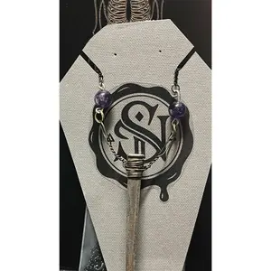 Iron Coffin Nail Necklace pendant with gunmetal wire wrap and amethyst crystal beads
