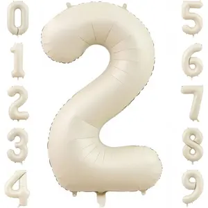 40 Inch Giant Helium Foil Mylar Beige Number 2 Balloons for Birthday Party Anniversary Decorations