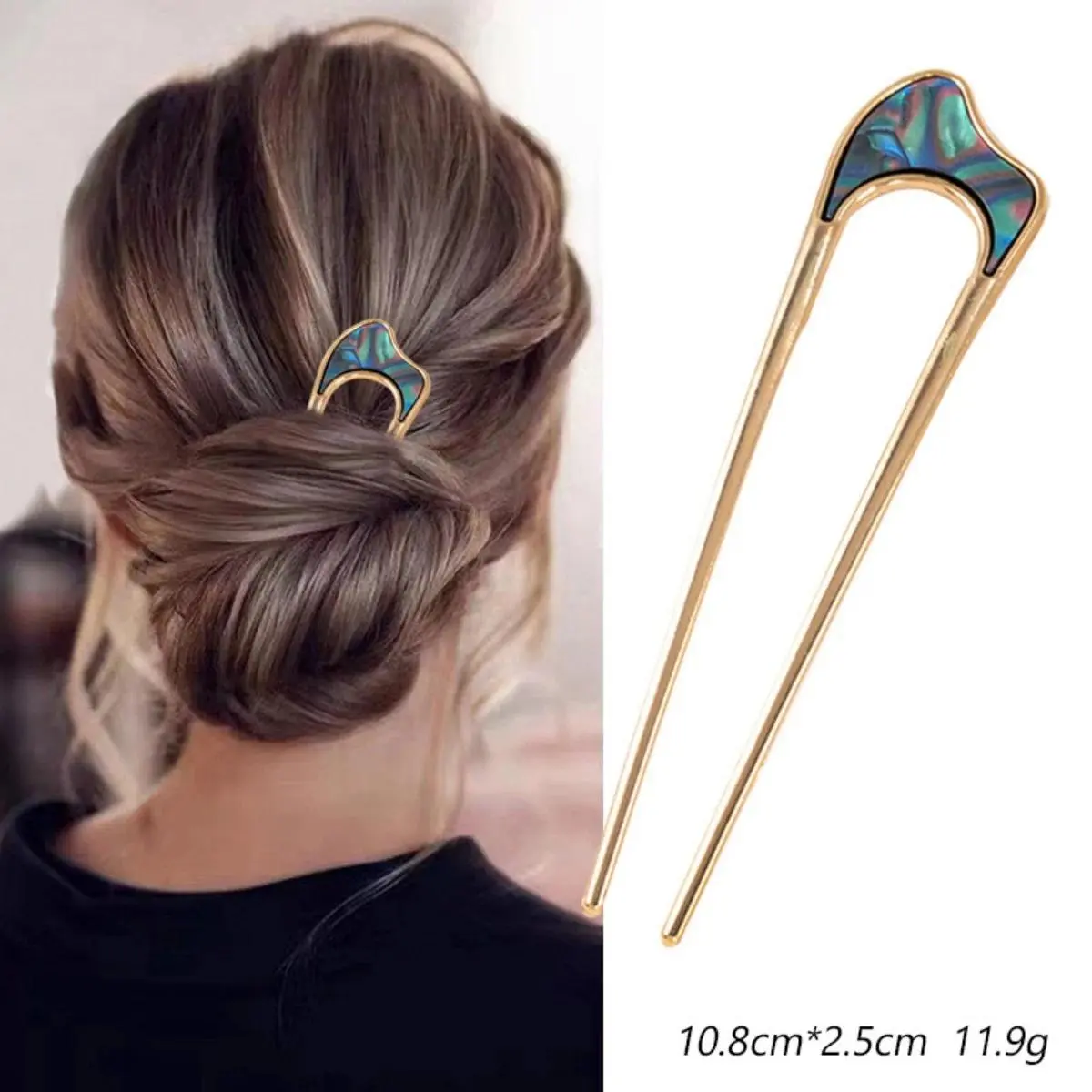 Women's 6-Pack U-Shaped Metal Shell Decor Hair Forks - Simple French Style Hair Pins, Styling Accessories for Daily & Party Use (Sports & Outdoor Lawn Games Croquet Complement)