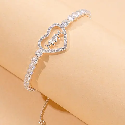 Fashion Heart & Letter Design Link Bracelet, Rhinestone Decorated Bracelet for Women, Trendy Accessories for Party and Daily Life, Valentine's Day, Gift, Fashionable Bracelet