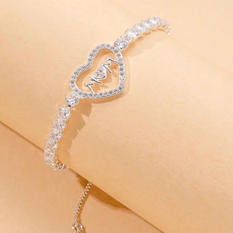 Fashion Heart & Letter Design Link Bracelet, Rhinestone Decorated Bracelet for Women, Trendy Accessories for Party and Daily Life, Valentine's Day, Gift, Fashionable Bracelet