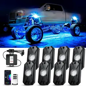 High Quality RGB LED Rock Lights Kit with APP & RF Remote Control, Upgraded Underglow Multicolor LED Light Pod with Flashing Music Mode, Rock Lights for Truck ATV UTV RZR SUV, Off Road Lights, waterproof IP68, Men's luxury gift