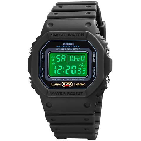 Unisex Classic Rectangle LED Digital Chronograph Swim Watch - 44mm, 50M Waterproof, Luminous Backlight, Shockproof, 100-Second Stopwatch, Daily Alarm, Hourly Signal, 7-Year Battery, Plastic Rubber Band, Buckle Closure, 12-Month Support, Outdoor Sports Use