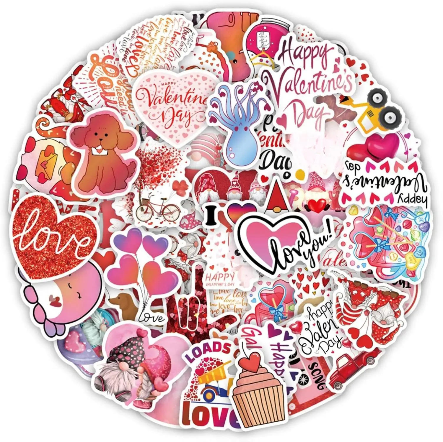 50 Pieces Valentine Heart Stickers - Waterproof Vinyl Scrapbooking Supplies for Teens, Sun Protection for Bike, Table, Laptop, Water Bottles - DIY Romantic Valentine's Day Decor for Adults