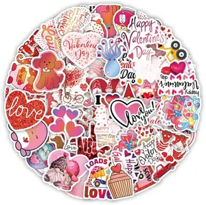 50pcs Valentine Stickers - Love Vinyl Waterproof for Laptop, Water Bottles, Scrapbook, Skateboard, Guitar - Heart Romantic Valentine's Day Stickers for Teens and Adults