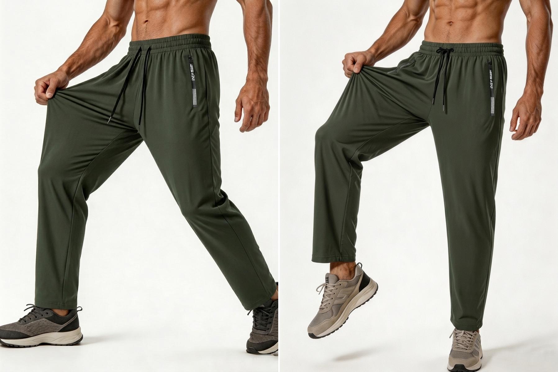 3PCS Ice Silk Pants With Zipper Pockets Sports Pants High Elastic Closure Drawstring Tight Leggings Thin Long Pants Quick Drying Pants Outdoor Activities Trousers Gym Sportswear Bottoms