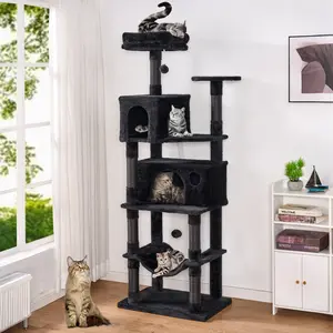 Heavy Duty Cat Tree Condo for Indoor Large Adult Cats,Tall Cat Climb Tower with Hammock,Sisal Scratching Post,Removable Perch,Corner Cat Stand for Small Space