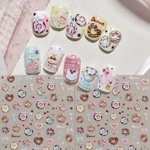 2 Pcs Donut Dessert Embossed Nail Art Stickers, Cute Cartoon Design, Women's Manicure Decals, Easy Application, DIY Holiday Gift