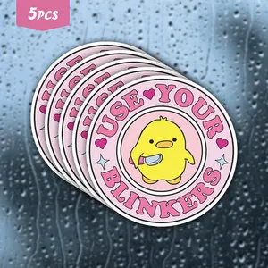 5Pcs "Use Your Blinkers" Cute Duck With Knife Waterproof Vinyl Sticker, Kawaii Yellow Duck Self-Adhesive Decal, Suitable For Water Bottles, Laptops, Journals, Ideal For Duck Lovers, Meme Fans And Sassy Vibe Enthusiasts