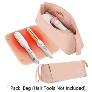 Travel Hair Tools Bag with Heat Resistant Mat, Women Hair Accessories Organizer Case, Storage Pouch for Curling Iron Straightener Flat Iron