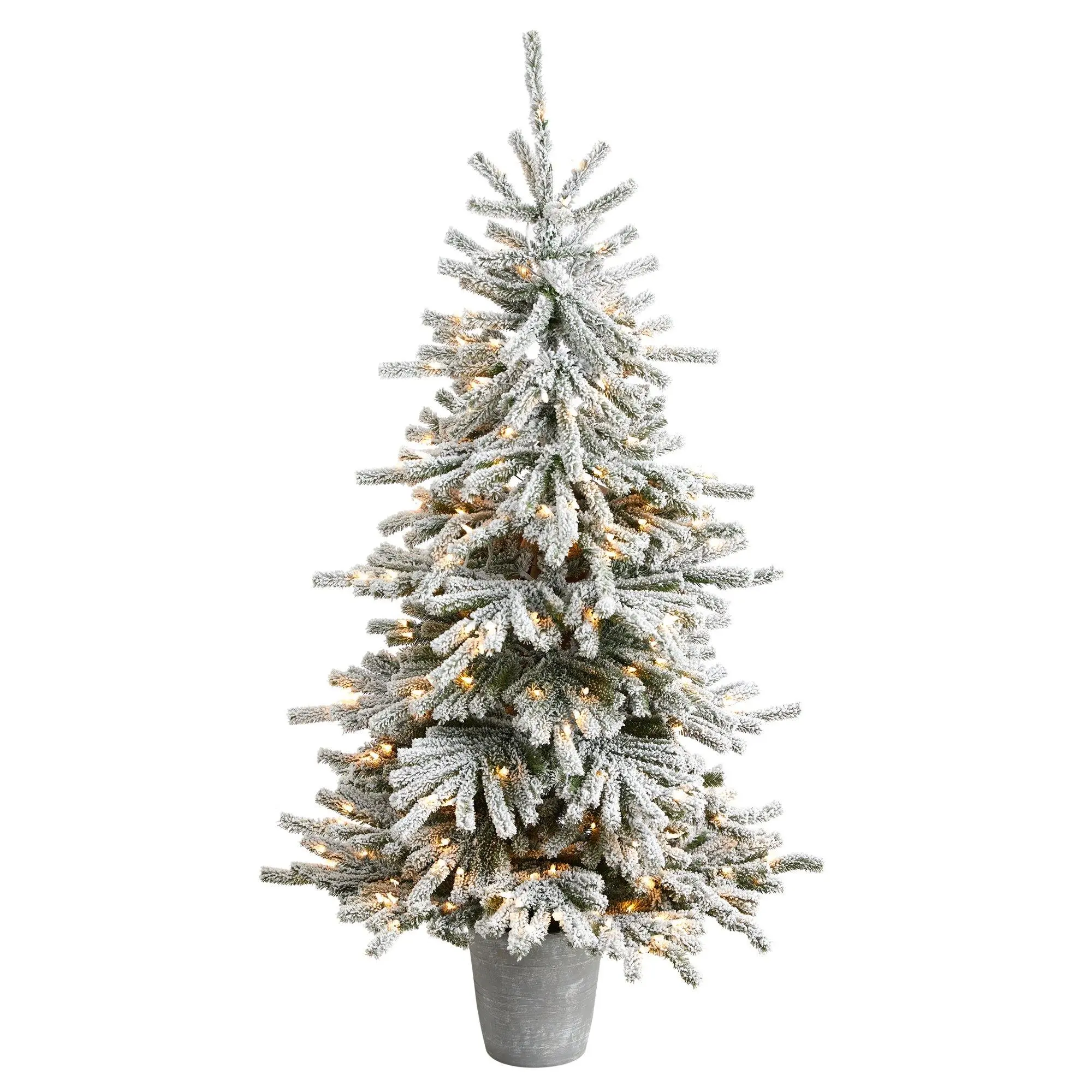 6' Flocked Vermont Long Pine Tree - Standing, Bendable Branches (758 Total), 250 LED Lights, Decorative Planter - Christmas Ornament for Festive Home, Outdoor Decor (Home & Festive Supplies)