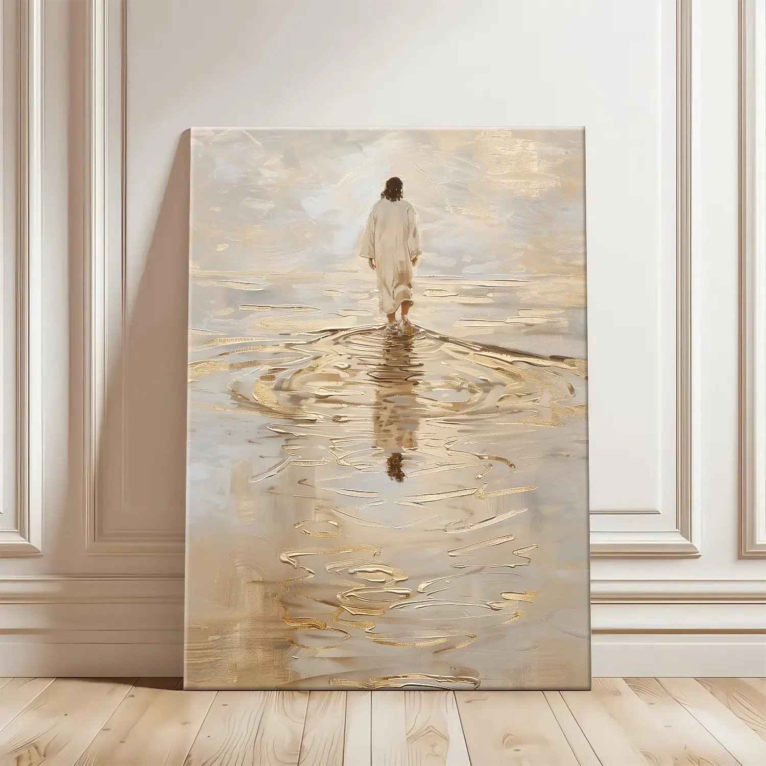 "I Will Walk With Christ" Christian Canvas Poster - Jesus Walking on Water Print, Waterproof Wood Framed, Modern Plaid Polka Dot Houndstooth Religious Home Decor, Wardrobe & Room Supply