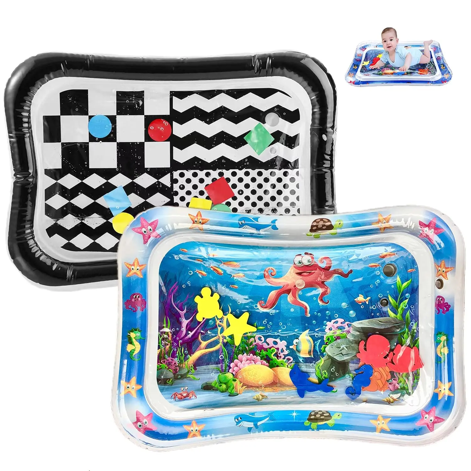 Halloween Fall Gift 2 Pack Tummy Time Water Mats for Baby, Inflatable Water Play Mats Toys for Infants Newborn Toddlers 3-24 Months Girls and Boys
