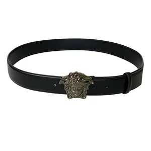 Pre-owned Versace medusa black Leather Belt unisex authentic w COA size 90 cm 36