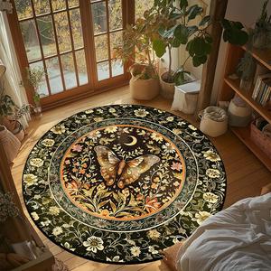 round butterfly & floral pattern floor mat, non-slip soft floor carpet, decorative area rug for home living room bedroom, vanity decor accessories