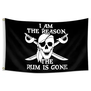 1pc, Funny Pirate Flag, Skull Flag Banner, 2x3ft (60*90cm)/3x5ft (90*150cm), 2 Grommets, Single-Sided Printing, for Indoor, Outdoor, Home, Party, Bar, Garden, Decor, Halloween Tapestry, Decoration Items, Outdoor Banners, Party Decoration Supplies