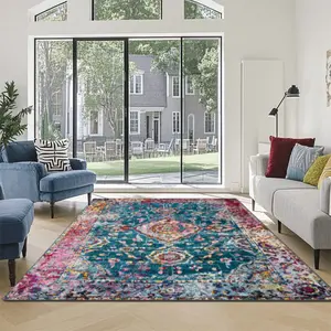 Velvet + soft and comfortable European Persian retro intricate pattern art print carpet, home decoration carpet, living room large carpet, sofa cushion, entrance mat, coffee table mat, bedroom carpet, bedside carpet, Bohemian Style Rugs