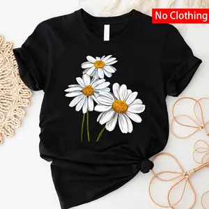 Womens Cotton Short Sleeve Graphic Tee Daisy Flower Print Casual Summer Top Soft Lightweight Crew Neck Shirt For Everyday Wear Vacation Weekend And Gift