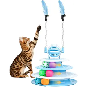 Interactive Pet Plaything for Indoor Kitten Interactive Kitty Puzzle Ball with 2 -Tease (Blue)