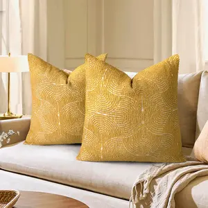 AELS Boho Decorative Textured Throw Pillow Covers 22x22, Organic Mid Century Tufted Pillow Case, Farmhouse Rustic Geometric Woven Cushion Case for Bed Couch Sofa, Mustard Yellow