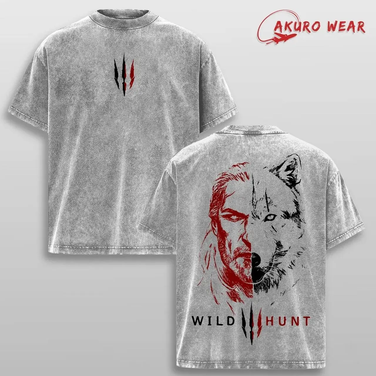 The Witcher 3 Wild Hunt Vintage Washed Oversized Graphic Tee Heavyweight Cotton Gaming Streetwear Double Sided Retro Gamer Shirt