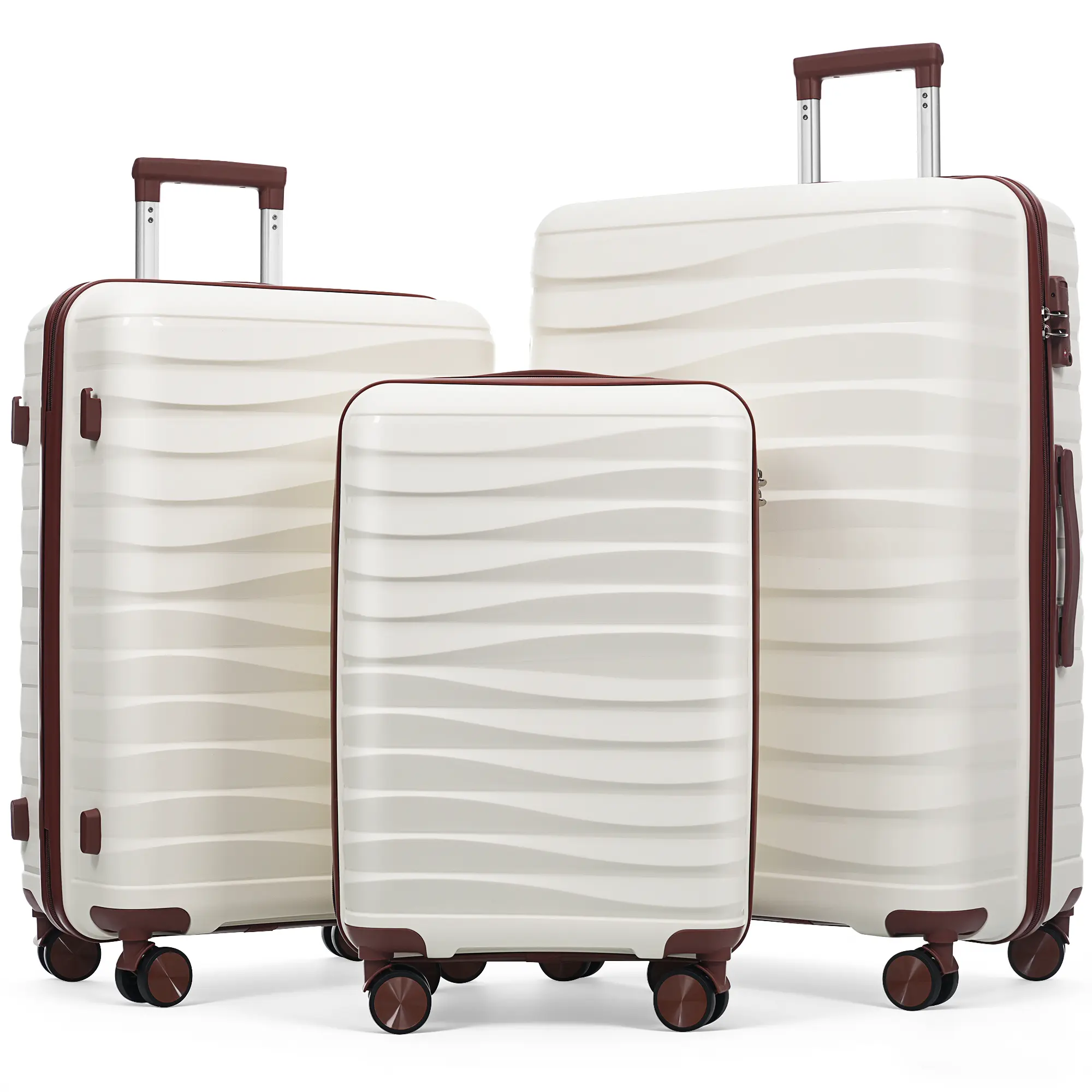 Durable PP material travel luggage 3-piece set, 20/24/28 inch full-size coverage, wear-resistant, durable, easy to clean, TSA password lock anti-theft and reassuring, 360 ° rotating universal wheel smooth and quiet, suitable for business and family travel