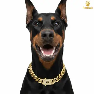 pet necklace Dog Cuban Chain Collar 14k– Heavy Duty Stainless Steel Dog Necklace Secure Buckle, Pet Jewelry & Accessories for Large Dogs Gift for dog 16/18/20/22/24/26inch Gold Puppy Collar with Pendant