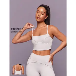 GLOWMODE FeatherFit™ Glow Maker Soft Stretchy Sweat-Wicking Contrasting Dotted Line Removable Cups Adjustable Straps Bust-Enhancing Seam Active Tank Low-Impact Yoga Pilates Studio Gym Daily Active
