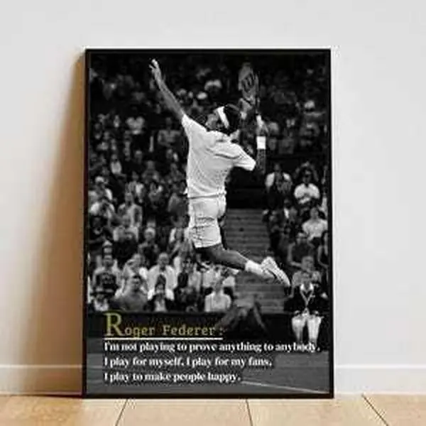 Roger Federer Poster with Frame, Tennis Poster, Tennis Lover Gift, Roger Federer Motivation, Wimbledon Poster, Tennis Print, Sport